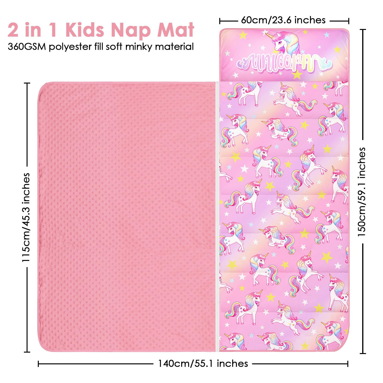 Schlafsack Kinder mit Kopfkissen Reißverschluss, Faltbar, Abnehmbar, 150×60cm, für Outdoor Camping