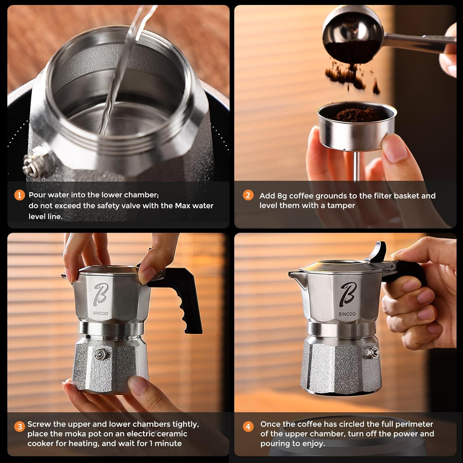 Bincoo Italian Moka Pot 1 Cup - Stovetop Espresso Maker for Rich Coffee,316 Stainless Steel - Three-Valve Pressure Boosting Design (1, Cups)