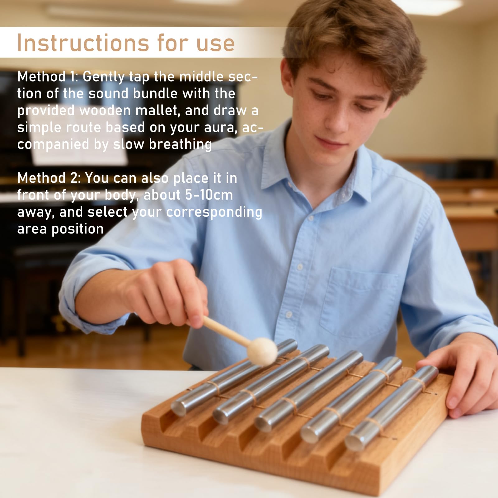 Energy Chimes Energy Chimes Energy Chime Baguette chantante 5 tons avec maillet en bois, carillon énergétique, instrument de percussion pour l'éducation musicale précoce et la méditation de yoga