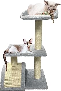 ATCHSAMA Cat Tree for Indoor Cats Cute Cat Tower with Sisal Scratching Posts and Pads 27.6 Inch Cat Condo with Cozy Perch Cat Furniture Activity Hammock for Kittens Adult Cats