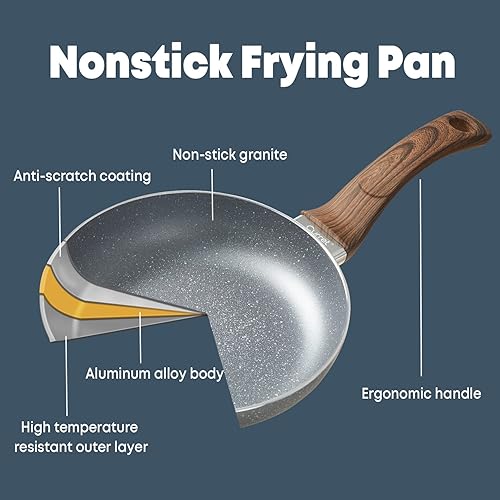 Miniatura 5 de Cyrret Sartén de piedra de 12 pulgadas, sartén antiadherente para tortilla con 100% libre de APEO y PFOA, revestimiento antiadherente de piedra,