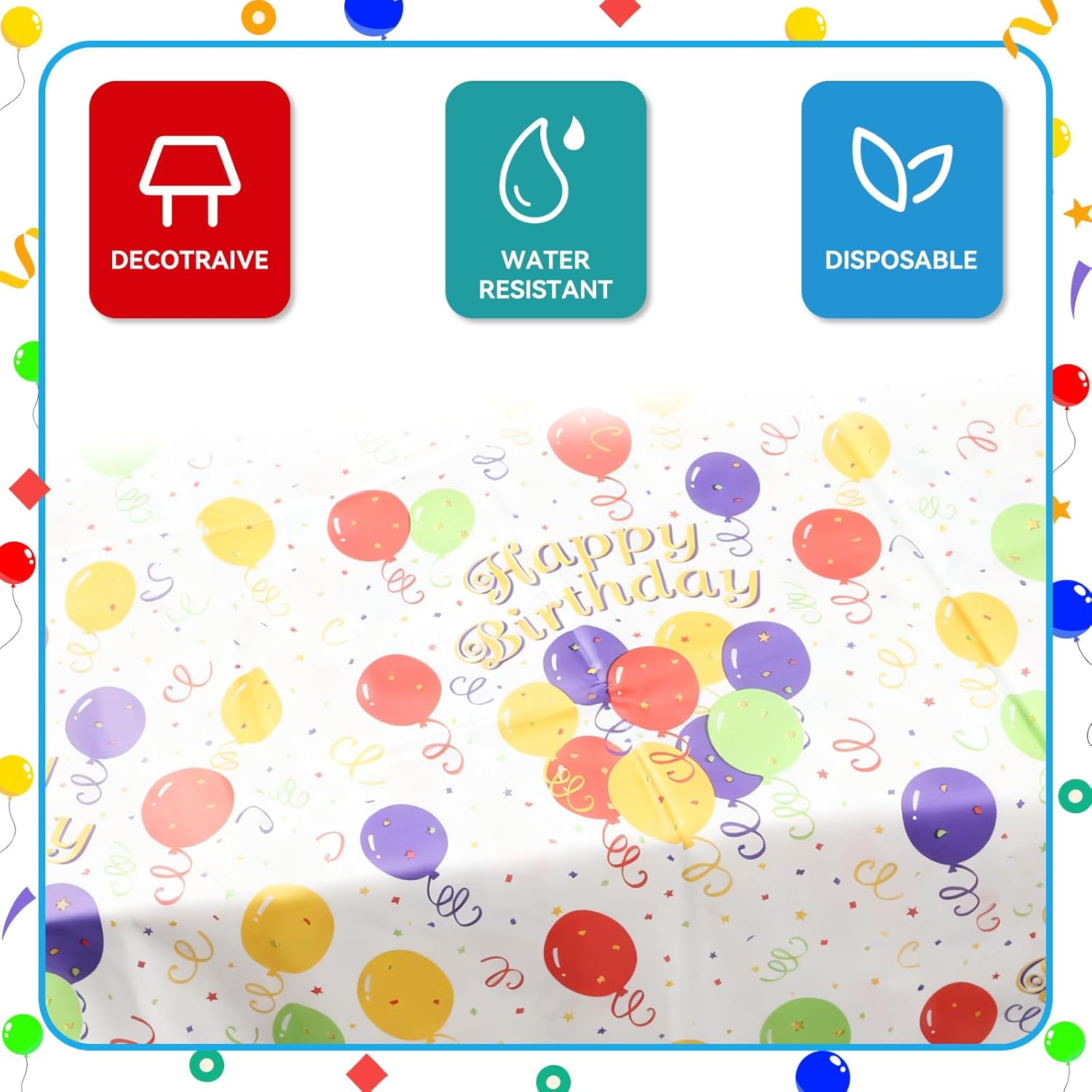 137 Pcs Happy Birthday Decorations: Colorful Birthday Party Supplies Set with Balloon Design - Includes Disposable Plates and Napkins, Cups, Tablecloth, and Banner for Boys/Girls, Serves 24 - Image 3