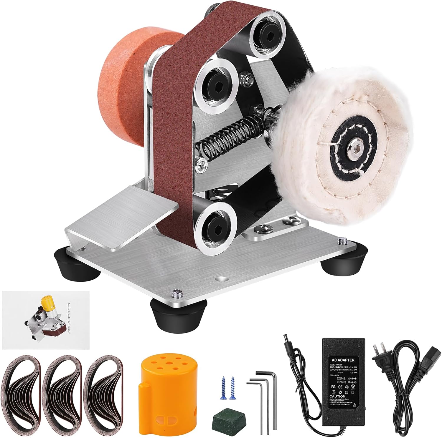 Jadeshay Mini Electric Belt Sander with 30 Sanding Belts, Sander & Knife Sharpener, Mini Polishing and Grinding Kit for DIY Woodworking and Crafts