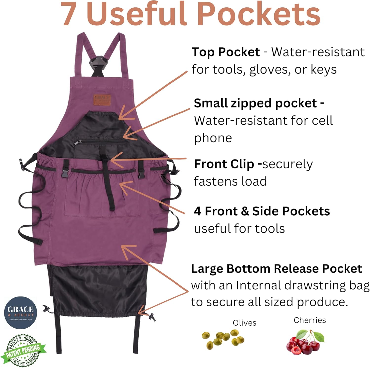 Gardening Apron with Pockets for Women & Men - Garden Apron 7 Pockets & Internal Drawstring Bag - Great Gift - Image 2