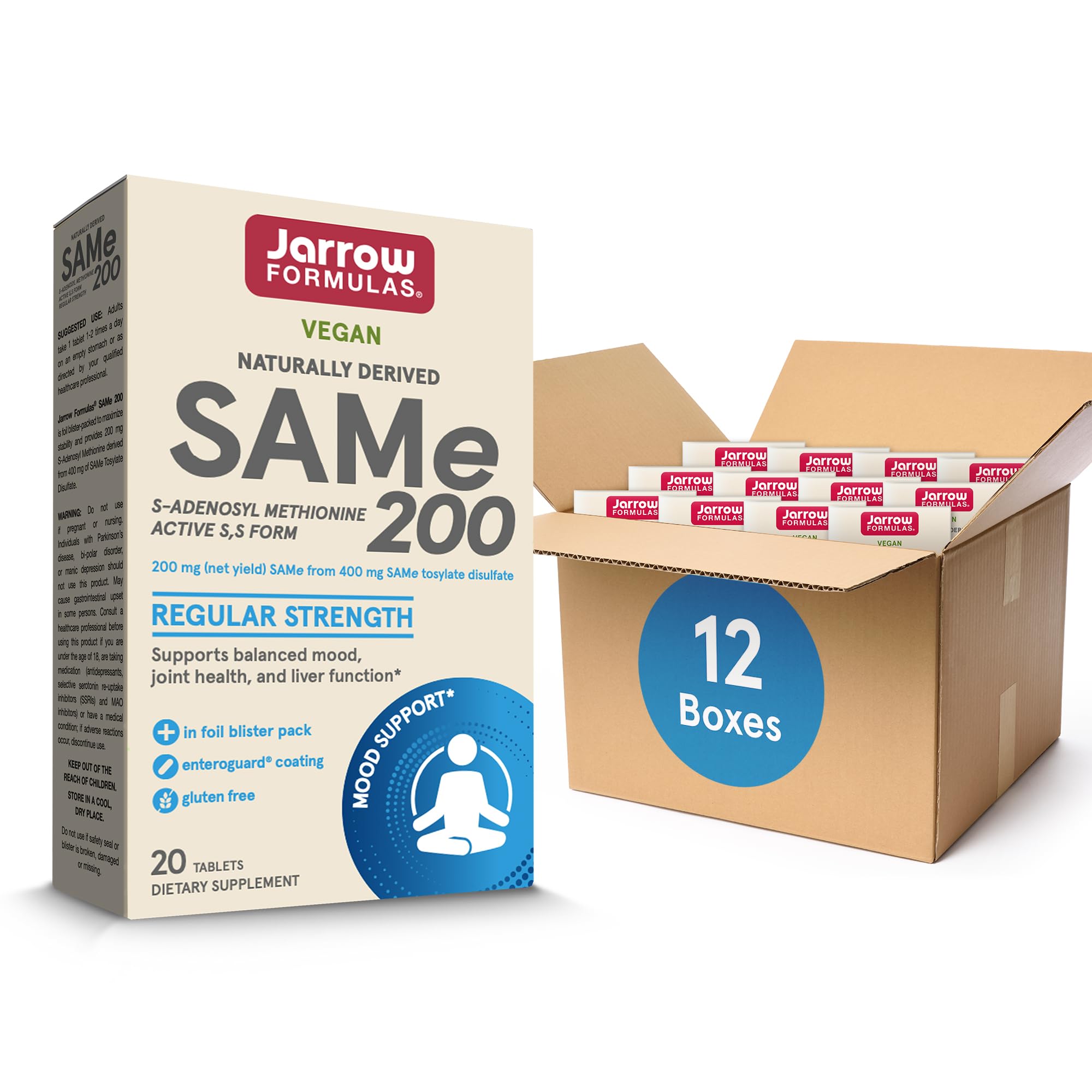 Jarrow FormulasSame 200 mg, Supports Joint Health, Liver Function, Brain Metabolism, 20 Tablets, Up to A 20 Day Supply (Pack of 12)