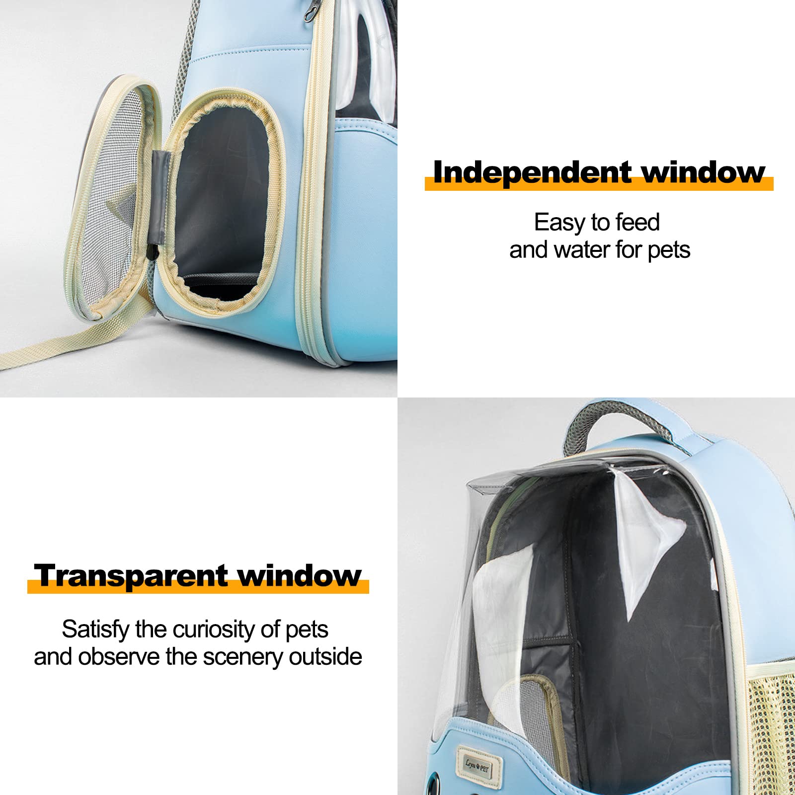 Galatée Katzenrucksack, Tragbarer Atmungsaktiver Haustiertragerucksack, Haustierrucksack Mit Transparentem Fensterdesign, Hundetragerucksack Mit Innerem Sicherheitsgurt(Hellgelb)