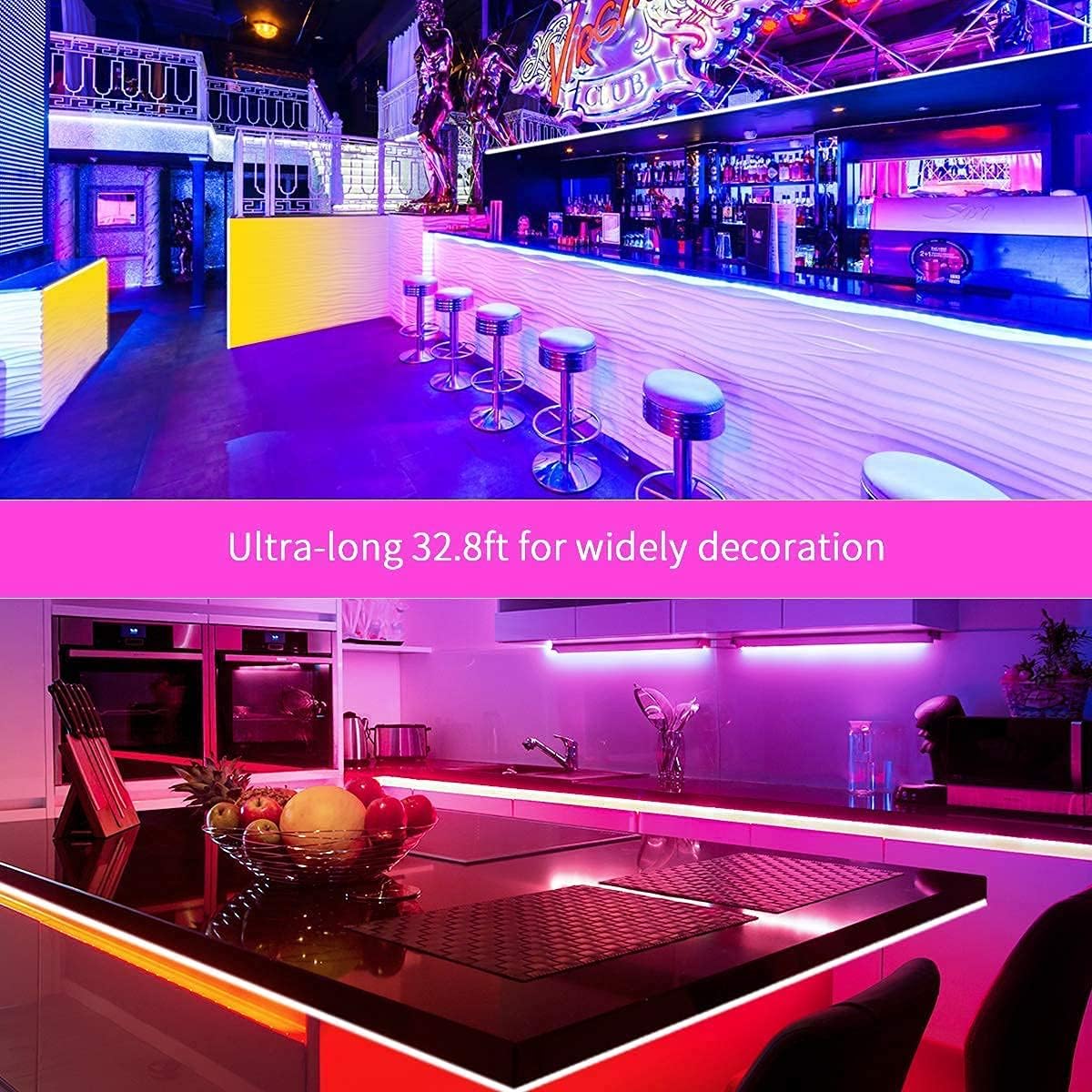 BASON LIGHTING Under Cabinet Lights with 44 Keys Remote and Power Supply, Under Bed Lights 32.8ft High Bright 300 LEDs Light Strips Kit for Kitchen,Bar,Computer Desk, Wall Lights.