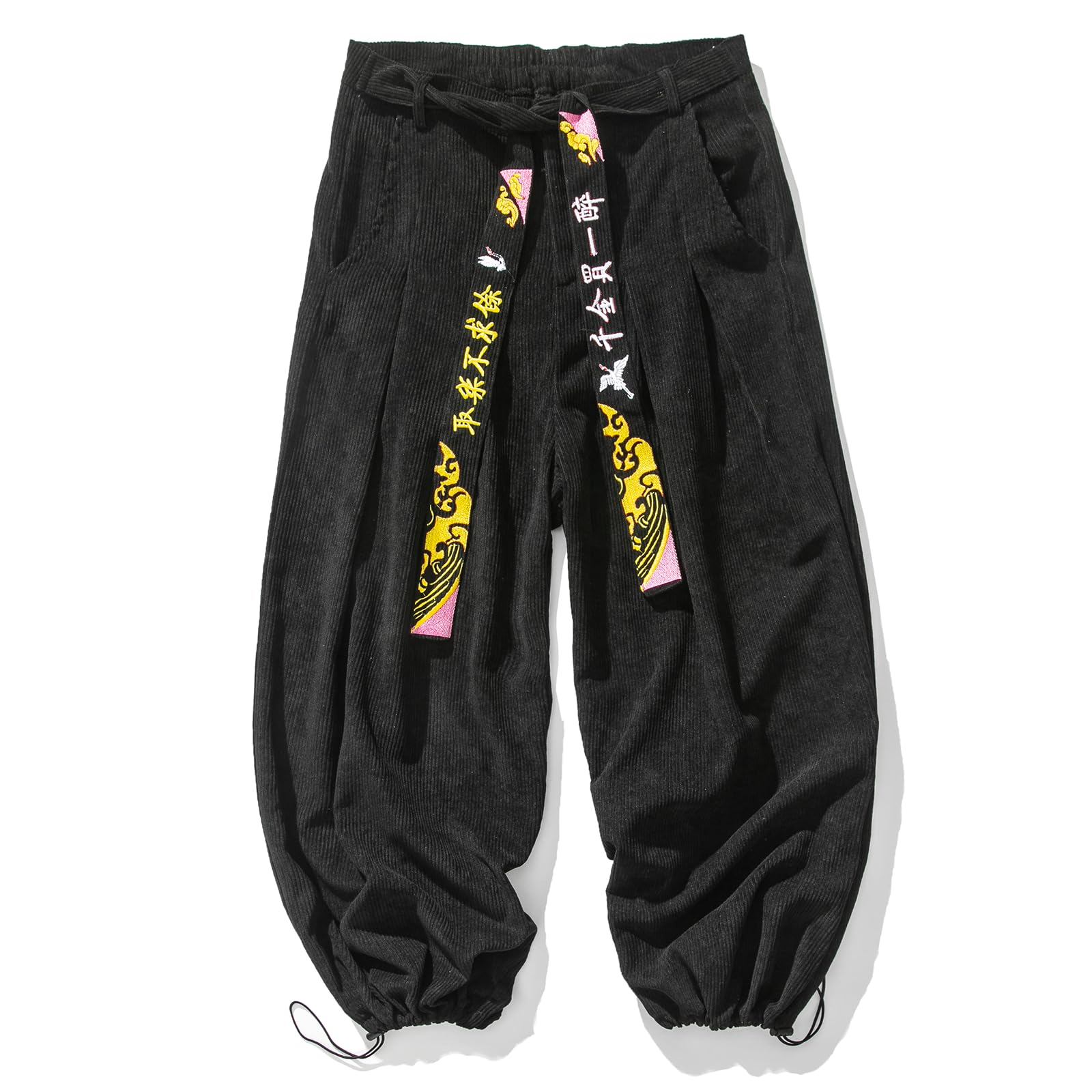 GURUNVANI Herren-Cordhose, lockerer Kordelzug, Sweathose, Vintage-Cargohose