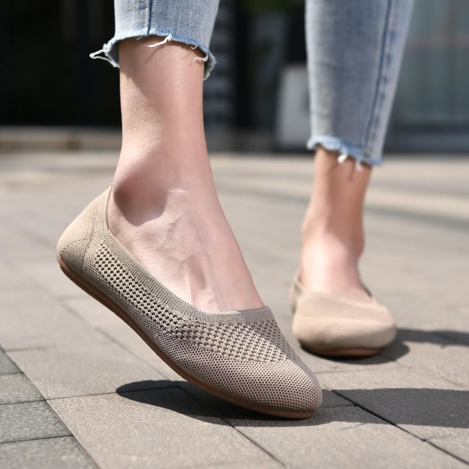 poemlady Women’s Ballet Flat Shoes Dress Shoes Knit Round Toe Slip On Ballerina Walking Flats Shoes for Woman Low Wedge Casual 6 C/Khaki image 2 of 6 B0CD7N3Z5H