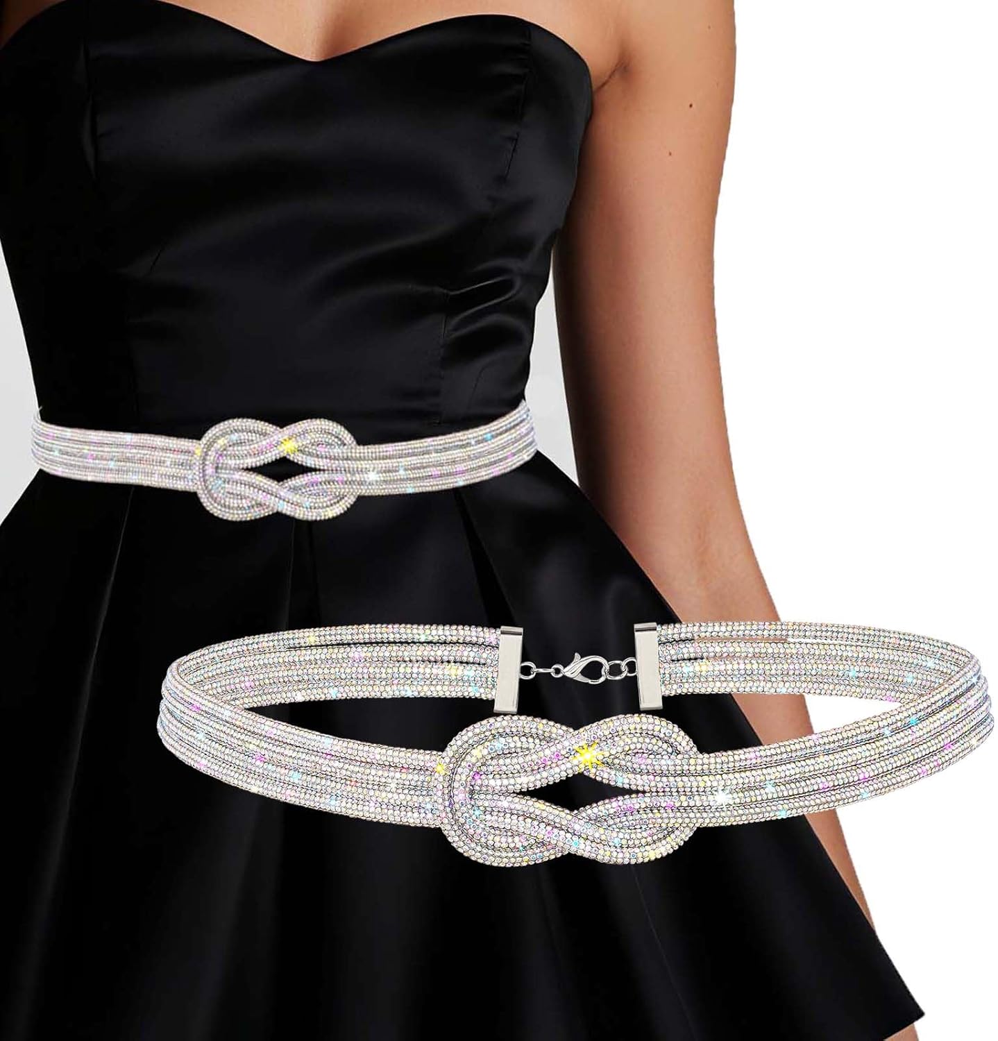 ELABEST Bling Rhinestone Knotted Belts for Women Formal Dress Sparkly Crystal Belt