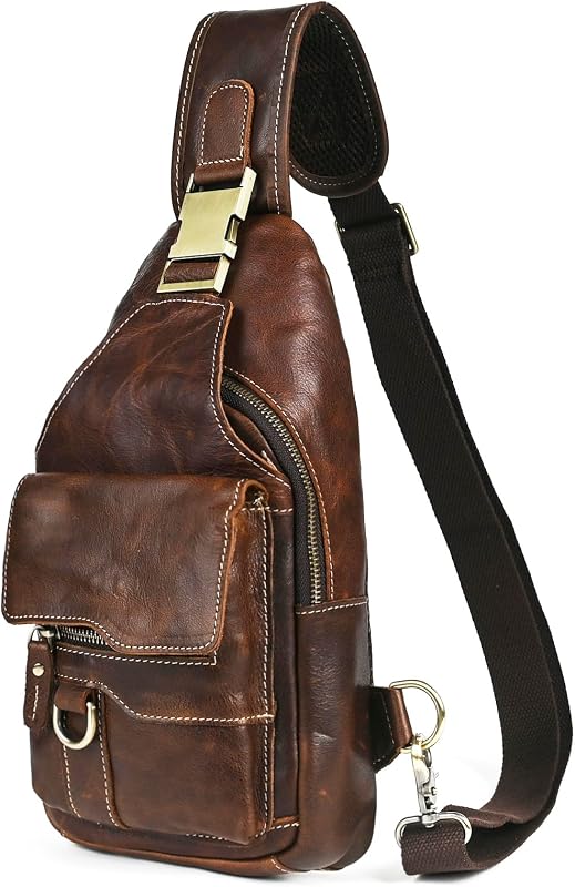 Mochila de viaje de cuero genuino para senderismo, bandolera triangular, para hombres y mujeres 8241 (8241 café oscuro)