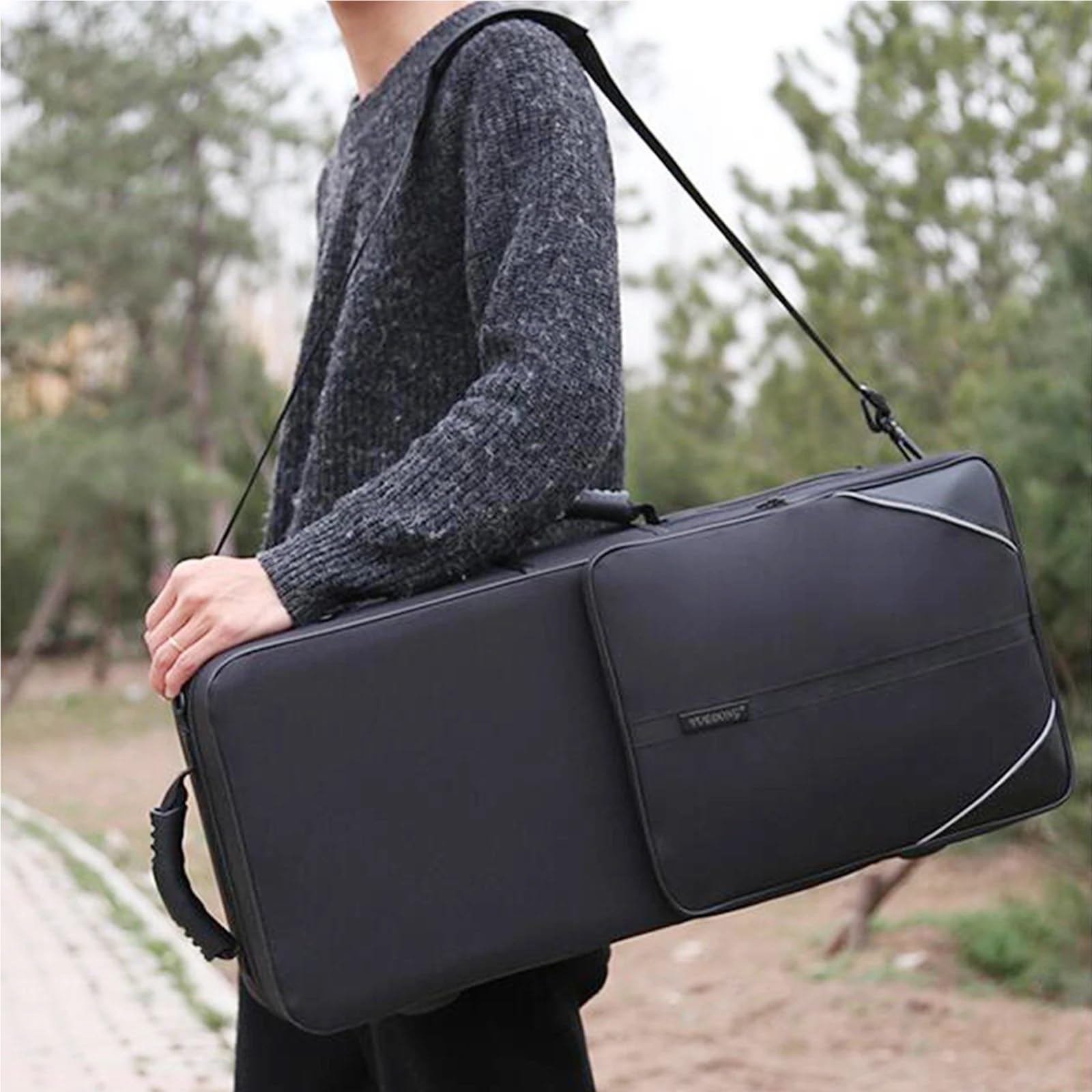 Estuche para saxofón Estuche for saxofón alto multifuncional de tela Oxford, bolsa almacenamiento con espacio adicional, impermeable, for en mi E(Black Irregular)