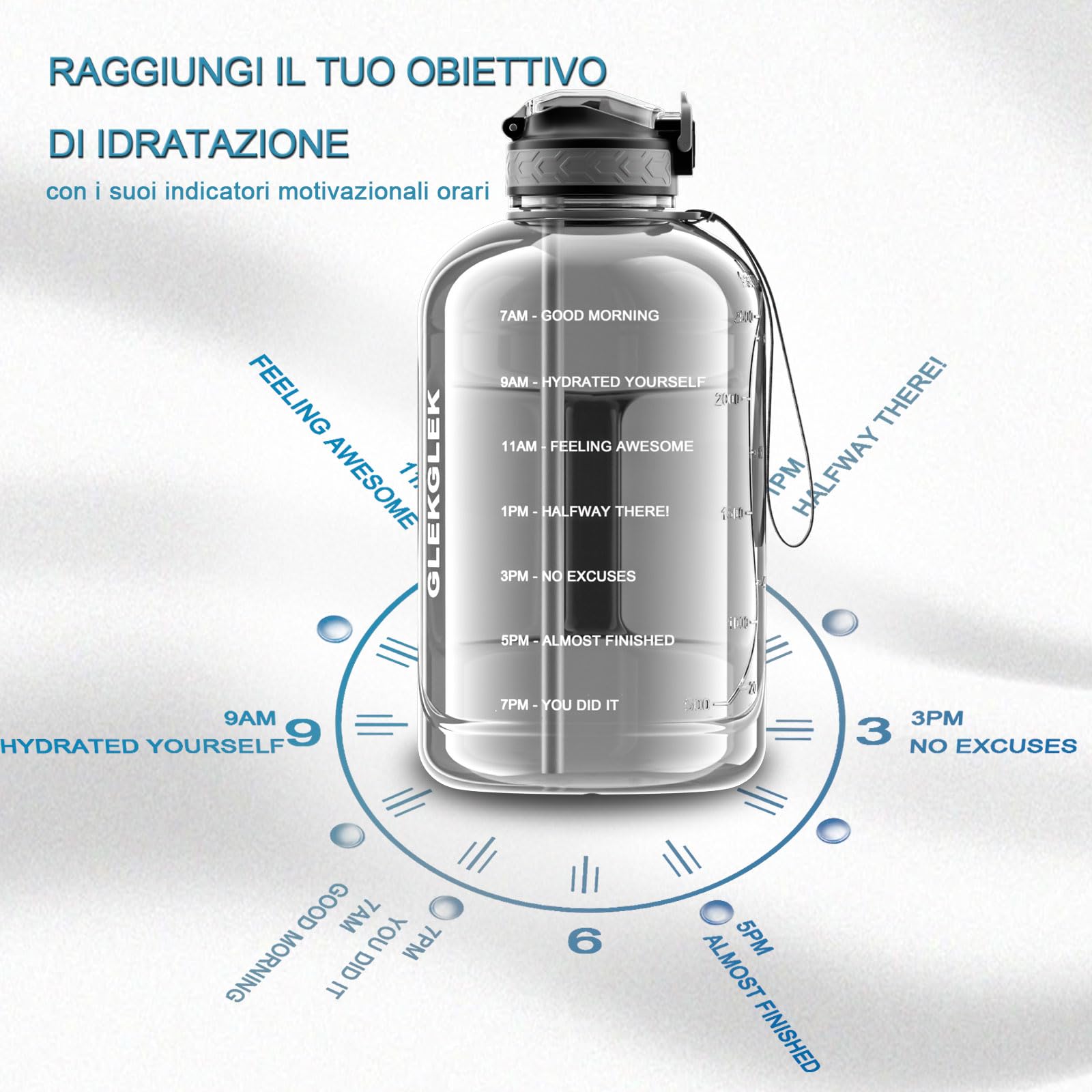 HydroPal Borraccia con cannuccia, 3,6 l, senza BPA, innovativa, 2 in 1, con coperchio motivazionale, per palestra, sport, fitness, campeggio, 13,8 x
