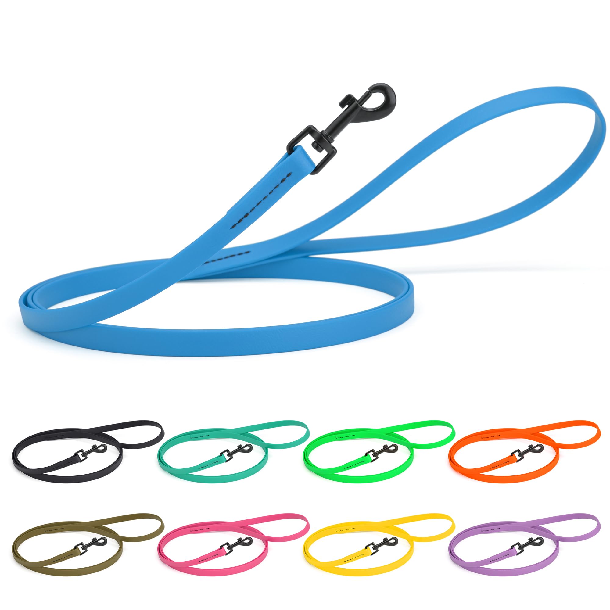 Dogline Biothane Waterproof Dog Leash Strong Coated Nylon Webbing with Black Hardware Odor-Proof Easy to Clean High Performance for Small or Large Dogs Made in USA 4 or 6 ft Lead, Cerulean Blue โ image 1