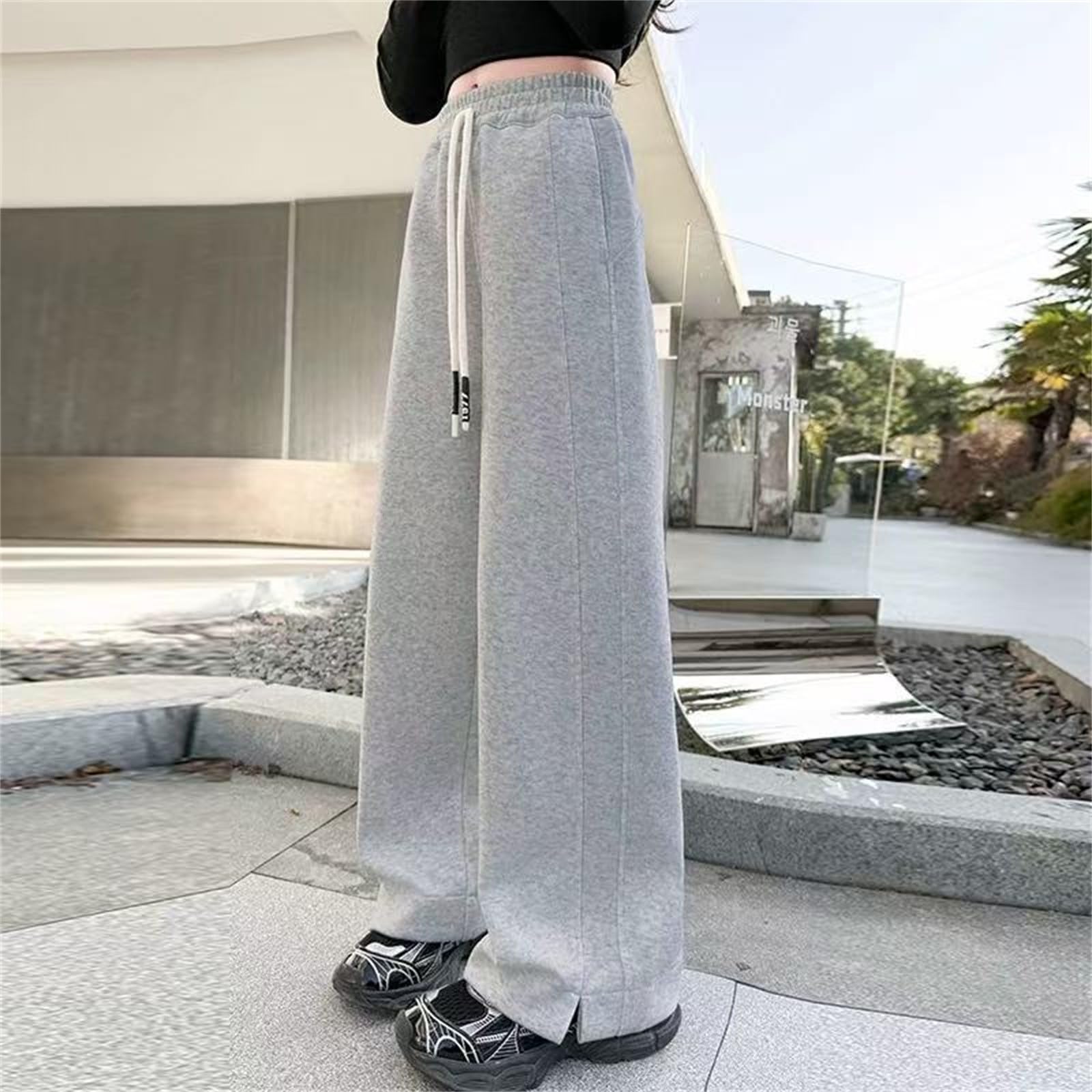 Pantaloni della tuta larghi a gamba larga per bambini in tinta unita pantaloni alti casual con fondo aperto pantaloni da salotto a gamba aperta a gamba dritta pantaloni larghi con tasche pantaloni da