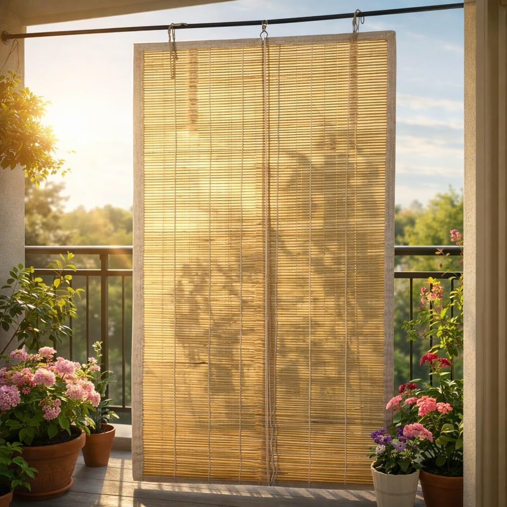 Natural Bamboo Curtain/Roll-up Blinds for with Sun,Dust,Privacy & Cold Protection for Window,Door,Hut Screen,Dhaba,Restaurant,Hotel,Balcony (3 Ft Width x 5 ft Height - Pack of 1)