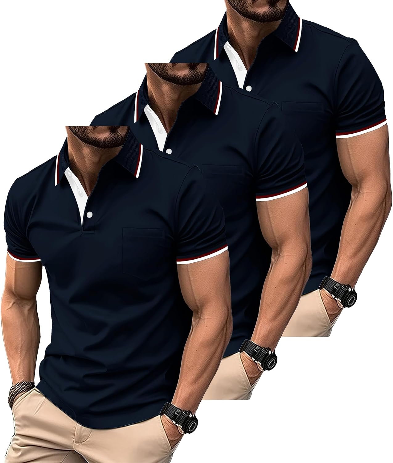 ZITY Polo Uomo Maniche Corte Pacco da 3 Polo Golf Tennis Estate Magliette Leggera e Traspirante T Shirt Primavera Camicie per Il Lavoro,Vacanze