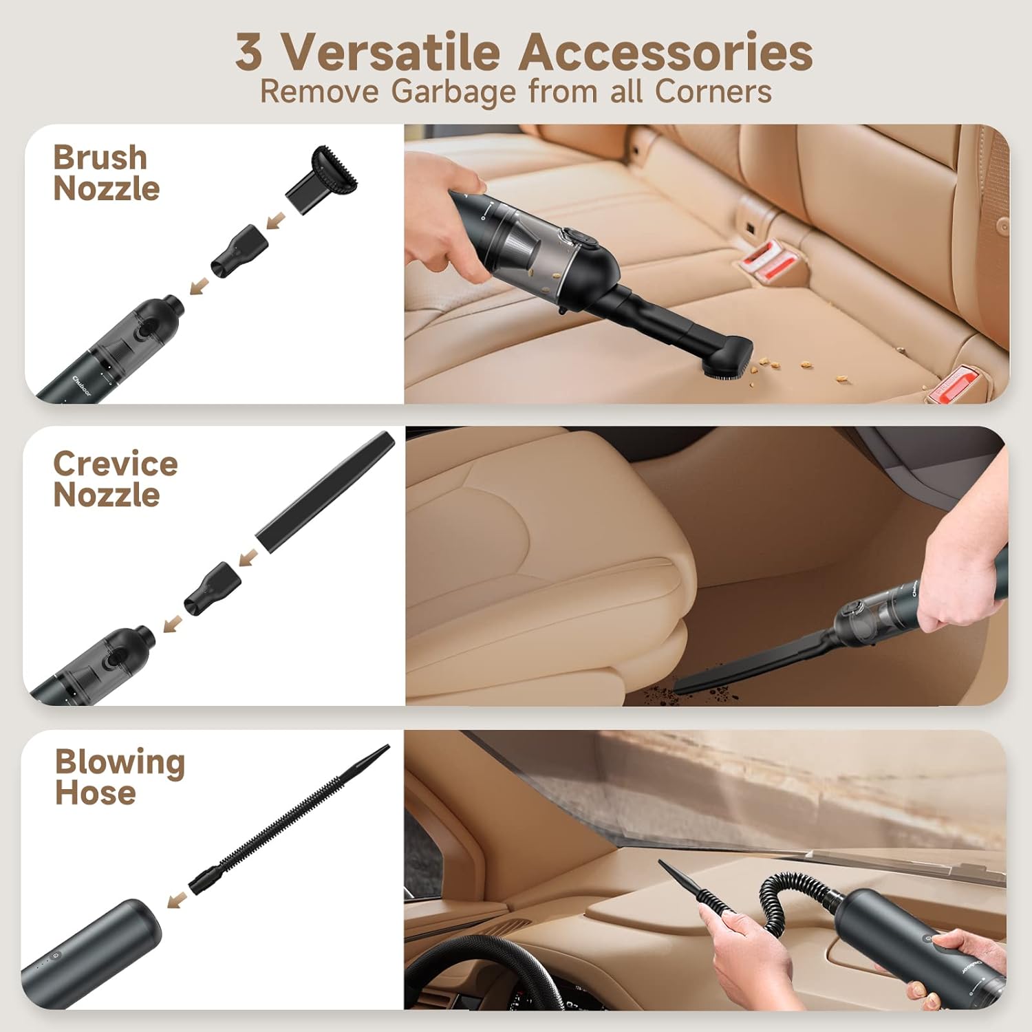 Chuboor Handheld Vacuum P03 with various attachments for different cleaning tasks