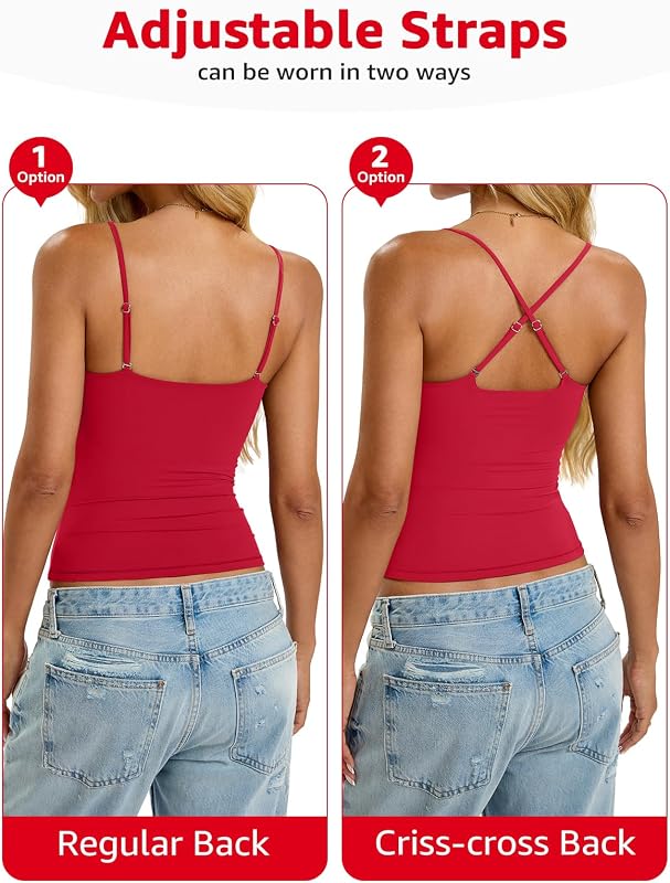 EasyGala Womens Padded Camisole Tank Tops Double Lined Built in Bra Shirts | Adjustable Spaghetti Strap, Sexy Scoop Neck, Fitted, Going Out, Basic, Trendy, Summer Fashion Outfit, Y2k, Workout, Vacation image 4