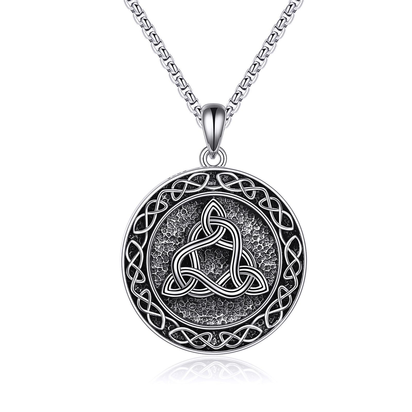 YFNCeltic Knot Necklace Sterling Silver Triangle Irish Pendant Celtic Jewelry for Women Men
