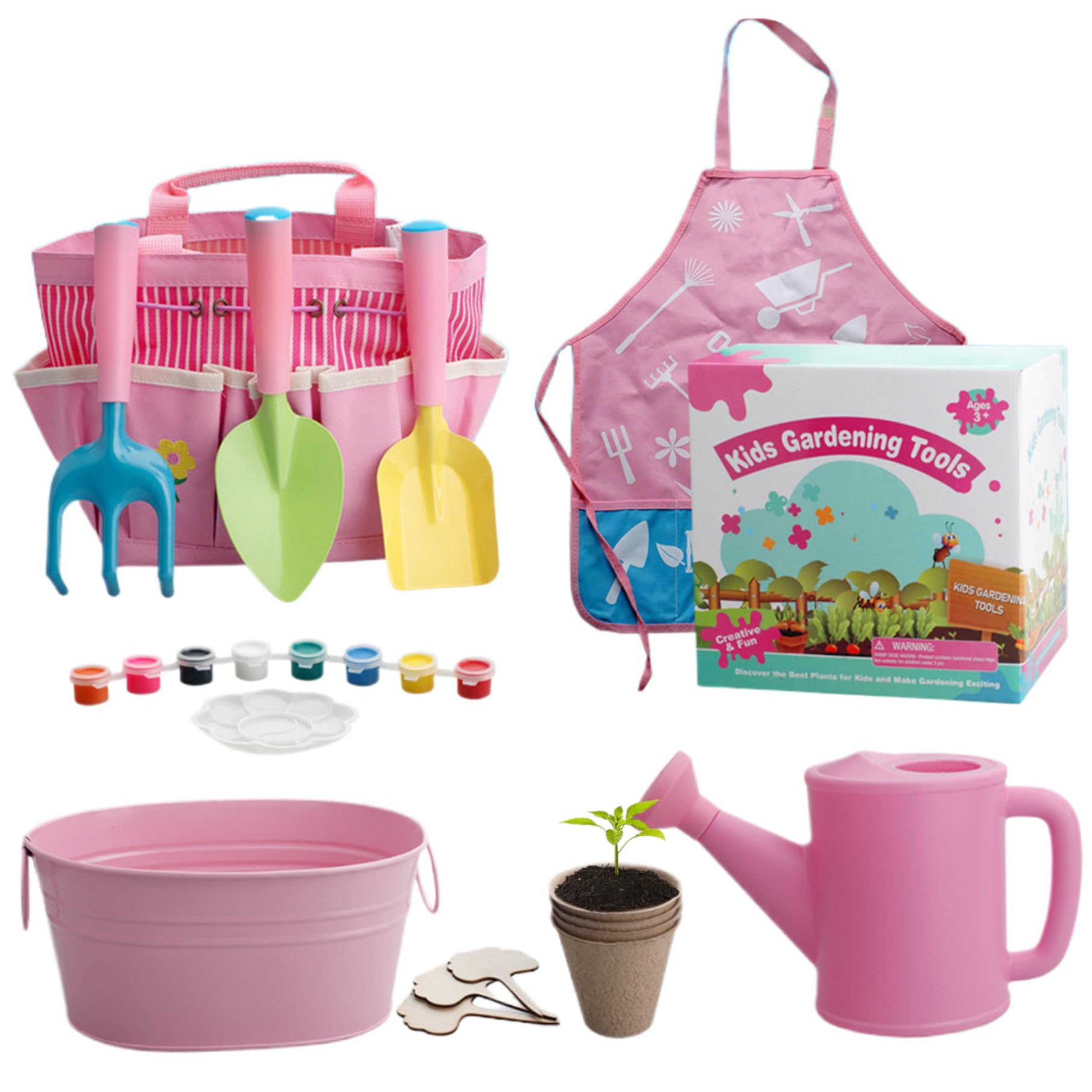 Juego de Herramientas de jardinería para niños pequeños, Pala, rastrillo, Olla, Delantal, regadera, Bolso de Mano Educativo, 11 Uds.