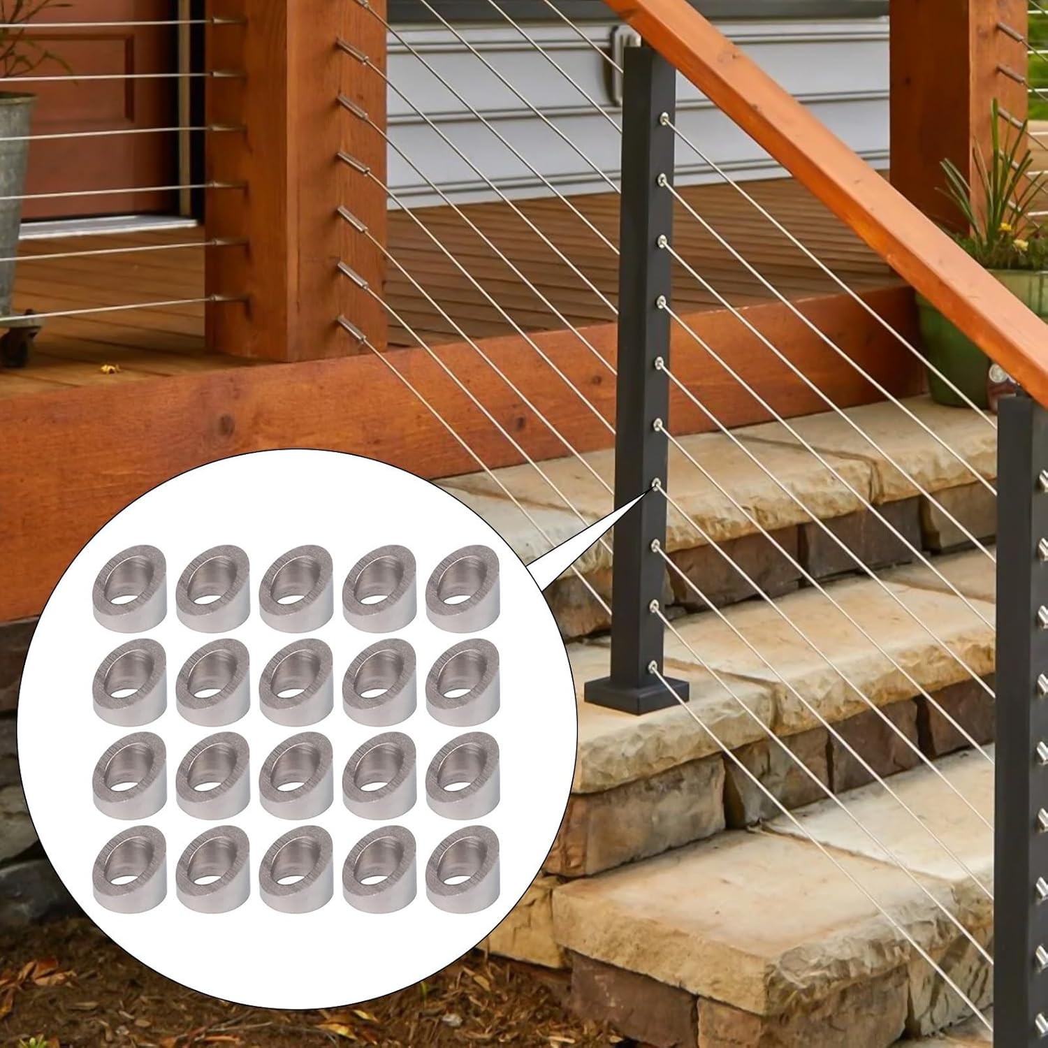 316 Steel Bevel Washers 3/8" & 1/2" Cable Railing, 20-Pack Stair Guardrail Accessories with 30-Degree Angle Balustrade(30° 3/8in)