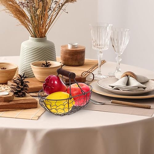 Vista 9 de 1 cesta creativa de alambre retro con asa, cesta de huevo de alambre con mango de madera, soporte de almacenamiento grande para huevos de pollo