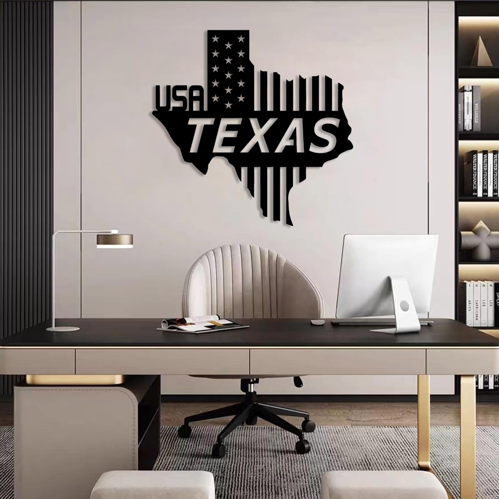 Metall-Wanddeko Texas, Texas-Wohndeko, USA-Kartenschild, Wanddeko im Landhausstil, Wohndeko, für Wohnzimmer, Büro (Schwarz, 47 x 46 cm)