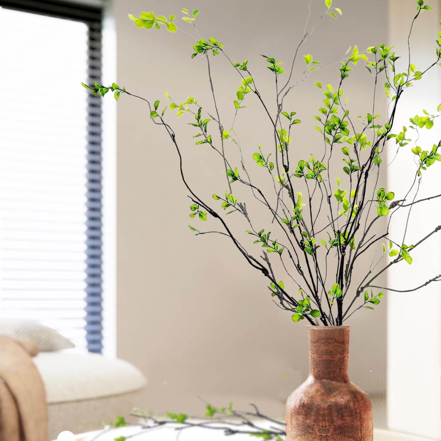 Tinsow 4 künstliche Ficus-Zweige, 119 cm hoch, künstlicher Eukalyptus-Stiel, realistisches künstliches Grün für Vasenfüller, Tafelaufsätze und Heimdekoration, lebensechte Blätter und Stiele für