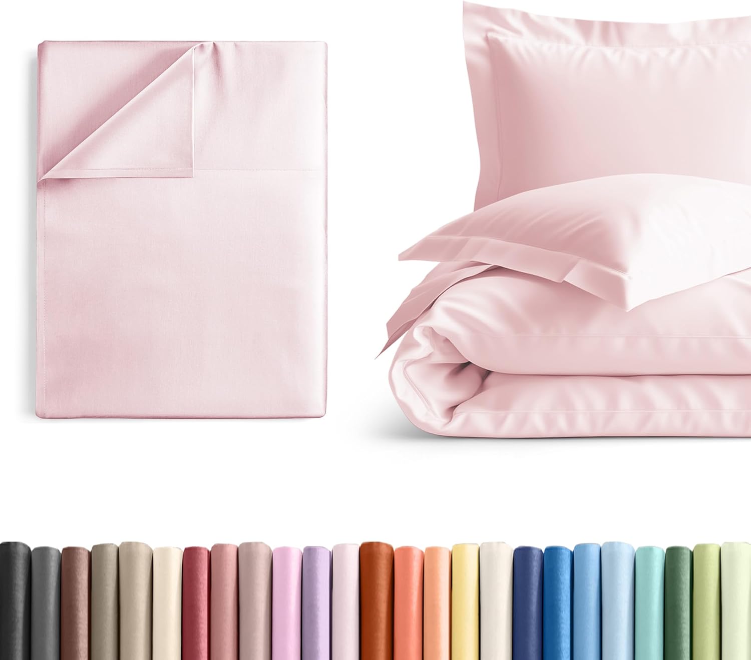 Queen Size Flat Bed Sheet + Duvet Cover Bundle - Hotel Luxury Single Flat Bottom Sheet Only - Fits Mattresses w/ Deep Pockets between 8 to 16 inches - Soft, Breathable & Wrinkle Free - Lavender Pink