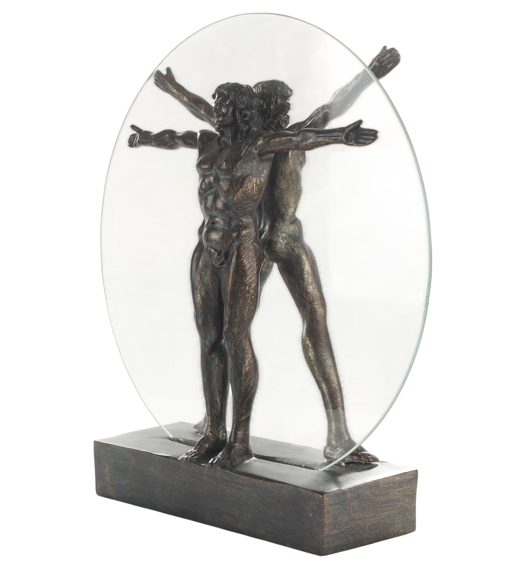 Skulptur Vitruvianischer Mensch nach Leonardo da Vinci – Resin mit Glasscheibe, Höhe 27,3 cm