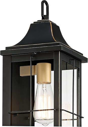Miniatura 3 de John Timberland Sunderland - Lámpara de pared tradicional para exteriores, color negro dorado cálido, paneles de vidrio transparente de 18 1/2