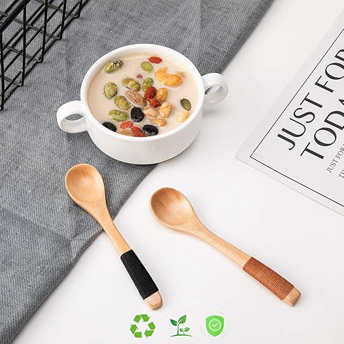 Miniatura 3 de sansheng 4 Pcs Mini Wooden Spoons, Wood Soup Spoons for Eating Mixing Stirring Cooking, Handle Spoon with Japanese Style Kitchen Utensil, with Tied