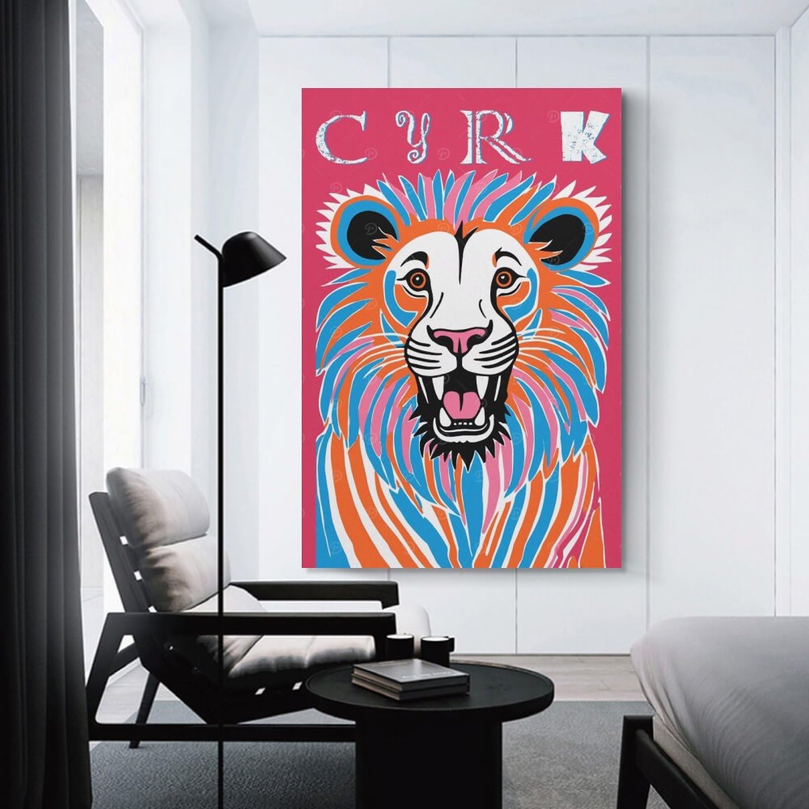 Junmoney Canvas Wall Decor Circus Pink Lion, 24x36inch(60x90cm), for Gallery Wall Layouts in Home Or Office, Home Wall Art for Statement Displays