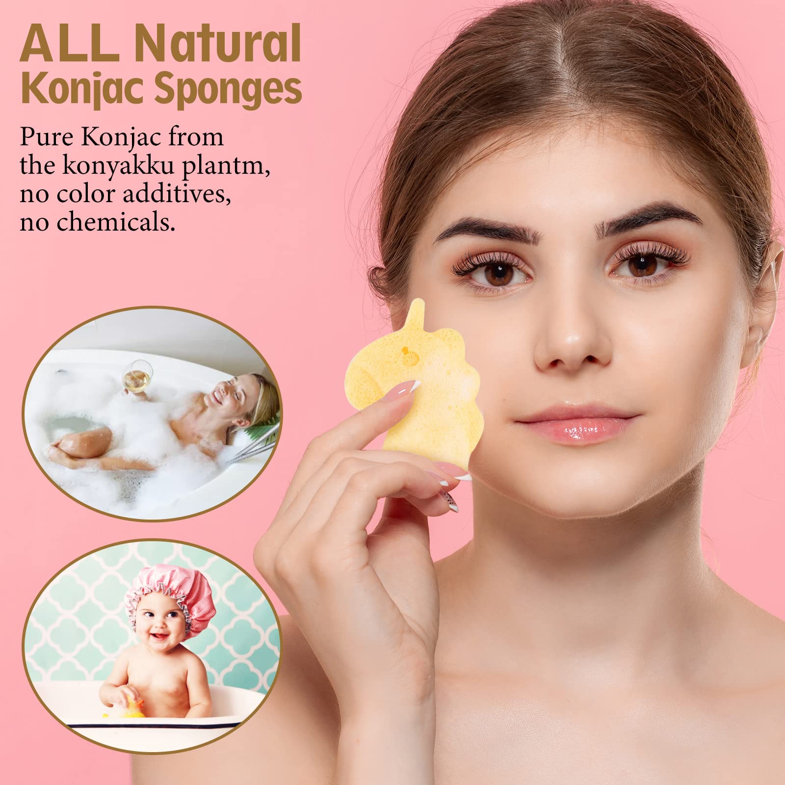 Konjac Baby-Badeschwamm zum Baden, klassische Formen, natürliche Badeschwämme für Säuglinge, Kleinkinder, Neugeborene, natürliche und sichere pflanzliche Konjac-Baby-Badezubehör, 5 Stück (Set 1