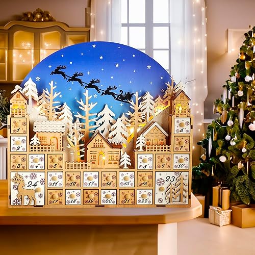 Miniatura 8 de Pueblo de Navidad con pilas de 15 pulgadas LED de 15 luces con calendario de Adviento