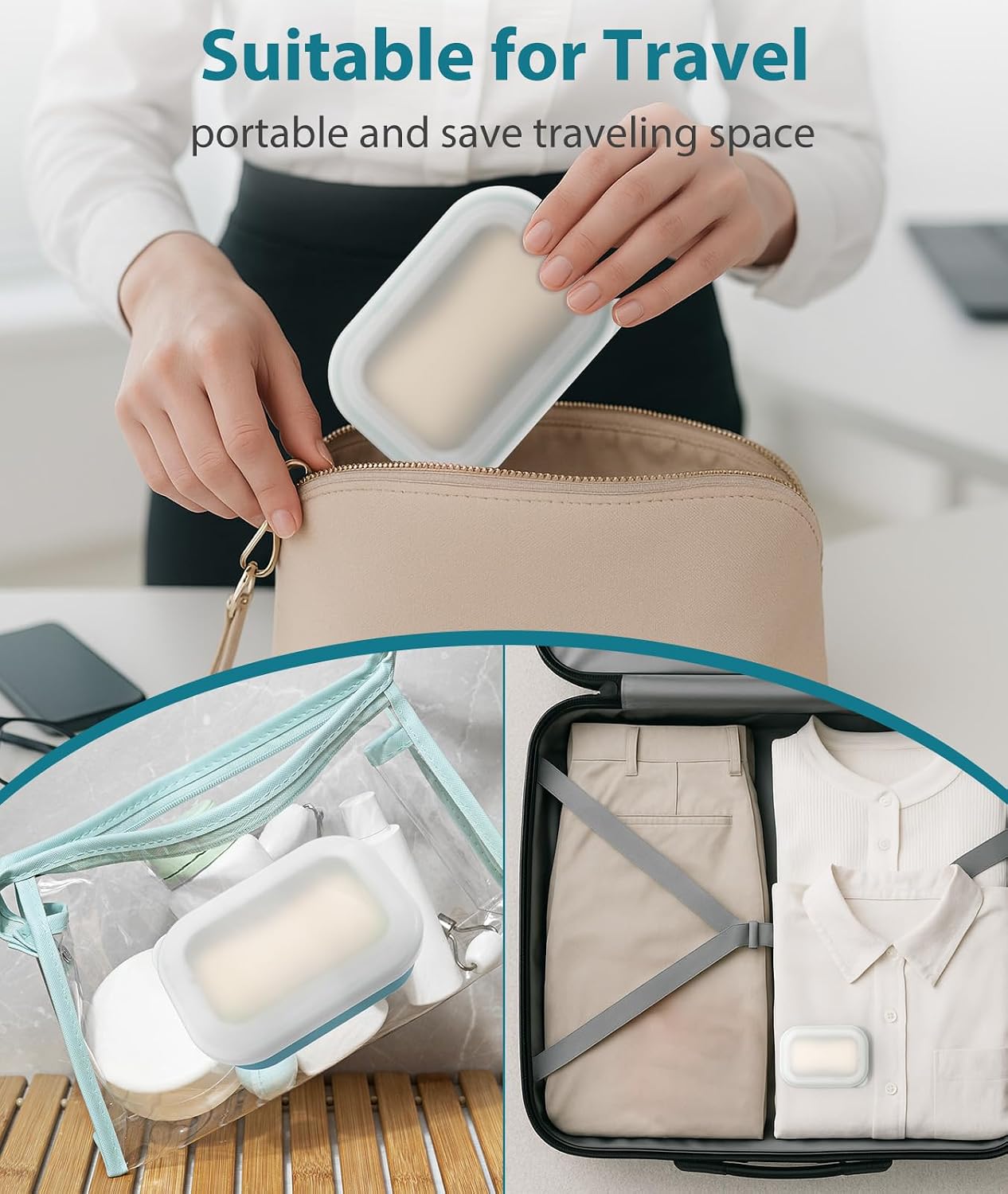 Quatish Compact Leakproof Travel Soap Case, Bar Soap Holder, Bluegreen