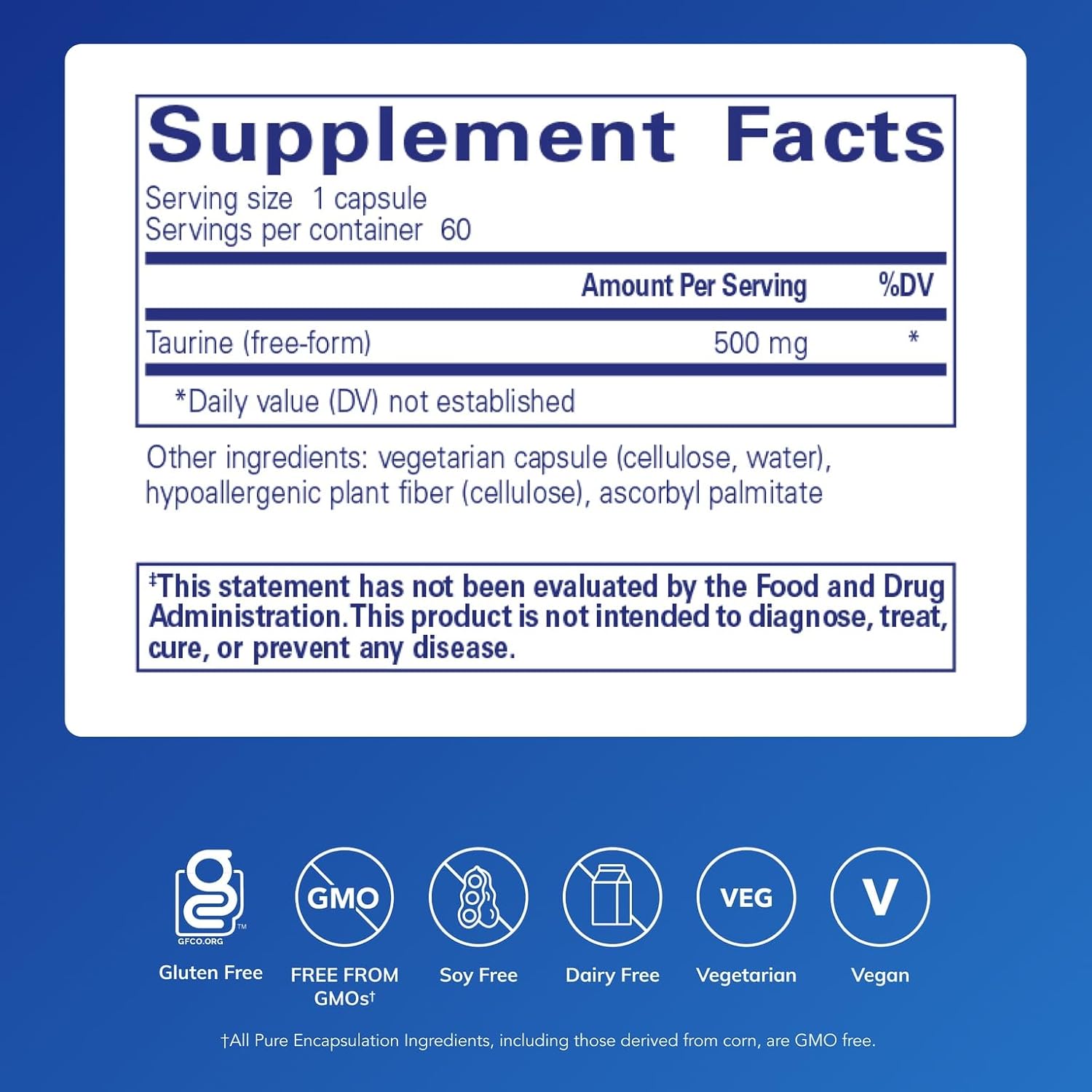Pure Encapsulations Taurine 500 mg | Amino Acid Supplement for Liver, Eye Health, Antioxidants, Heart, Brain, and Muscles* | 60 Capsules - Image 2