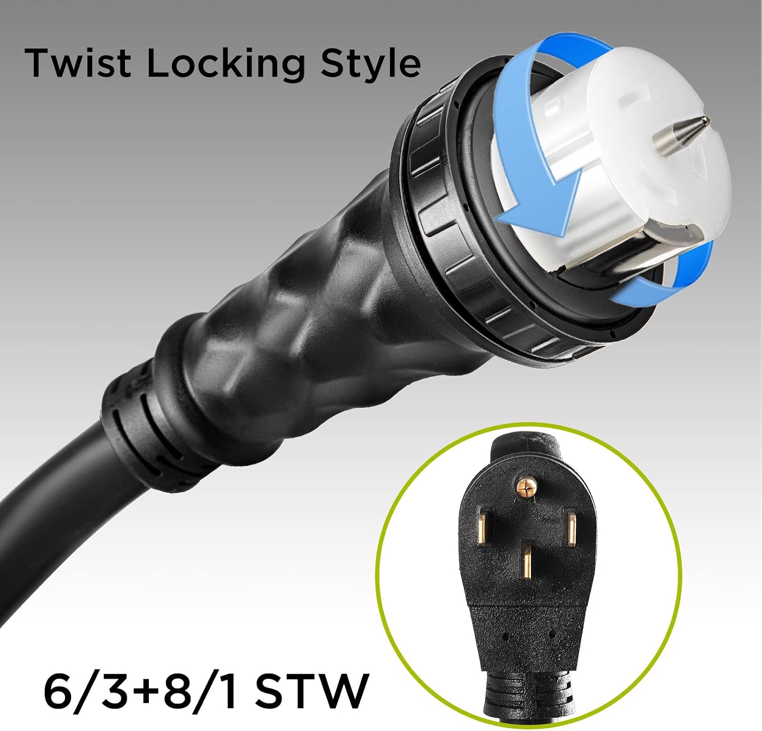 50 Amp Generator Cord 50 Feet Generator Extension Cord STW 6/3 + 8/1 125V 250V Generator Power Cords NEMA14-50P/SS2-50R & CS6364 Twist Lock Connector,ETL Listed