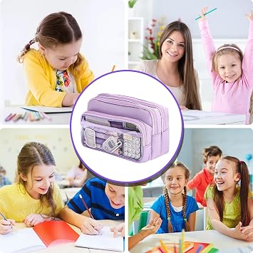 Large Pencil Case Big Capacity, Pencilcase School Aesthetic Big, Purple Pencil Case, Aesthetic Pen Cases, Cheap Pencilcase with Zipper and 4 Compartments for Girls School College Office