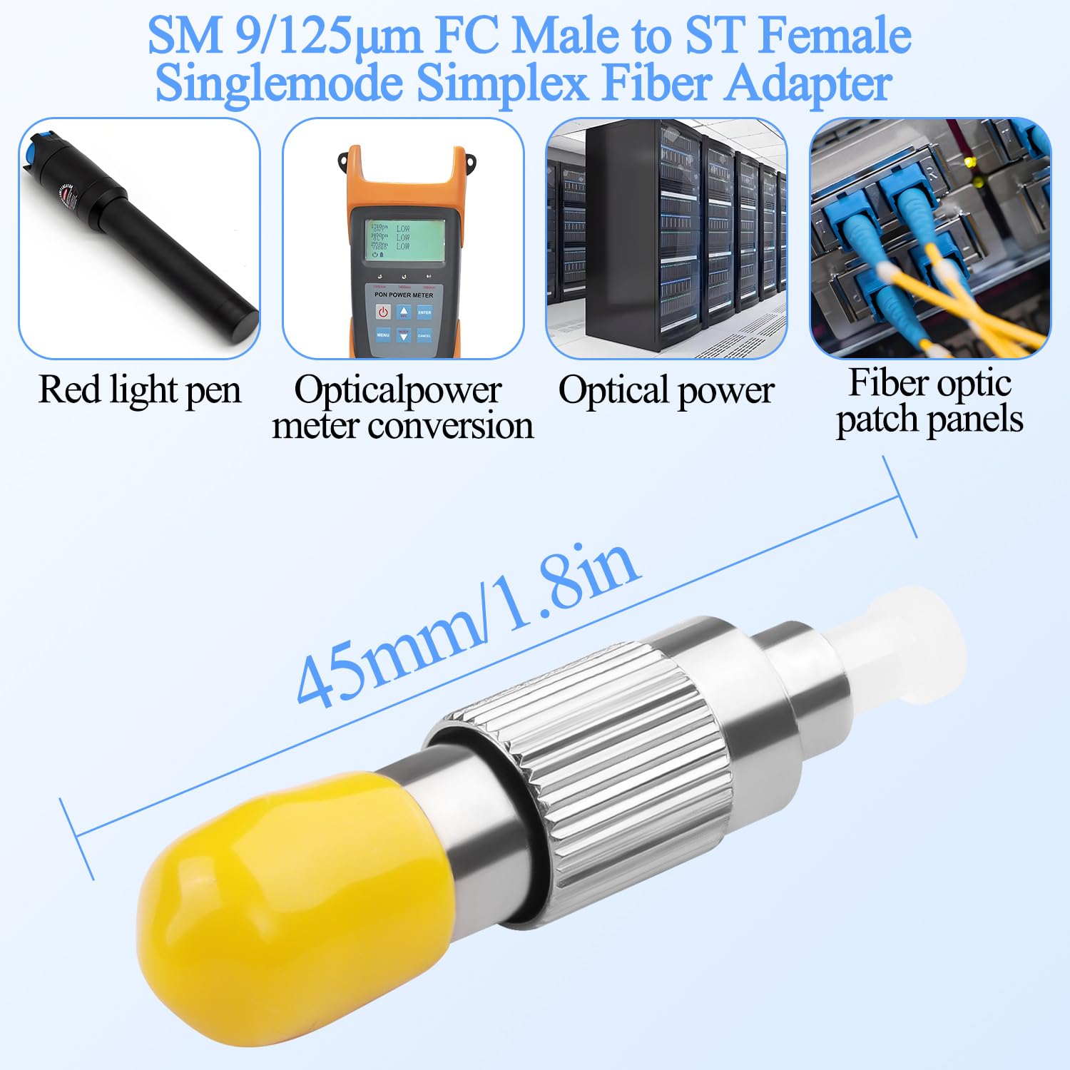 QIANRENON FC a ST Fibra Ottica Adattatore SM 9/125μm FC/UPC Maschio a ST/UPC Femmina Ibrido Fibra Ottiche Simplex Accoppiatore Convertitore, per Rossa Luce Penna Ottica Potenza Misuratore Pigtail