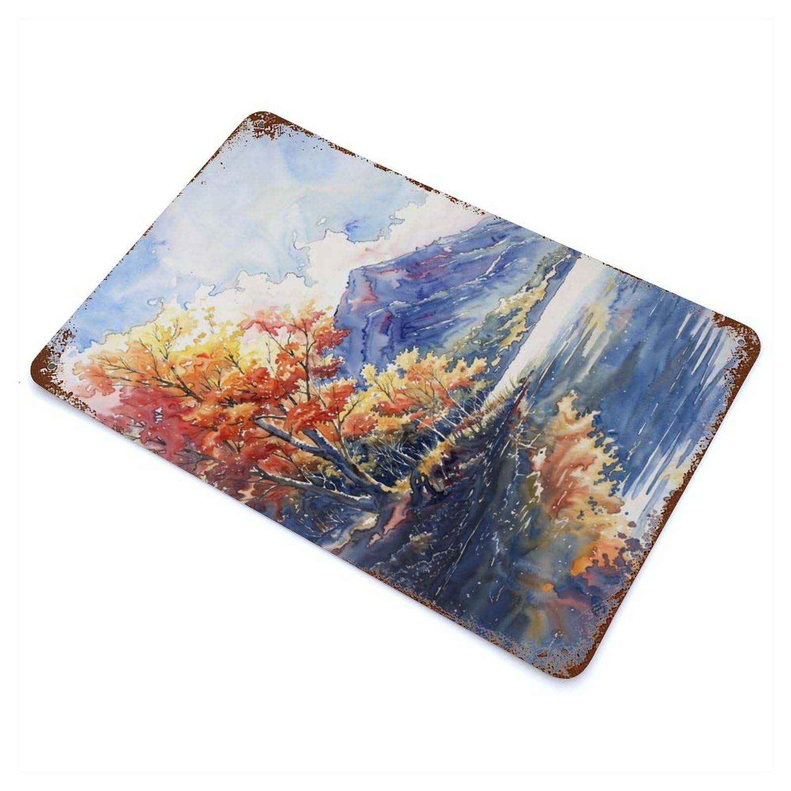 Autumn Lake Mirror Vintage Rust Metal Sign 11.8"x7.9", for Basement, Hobby Room And Garage Decor, Farmhouse Wall Decor