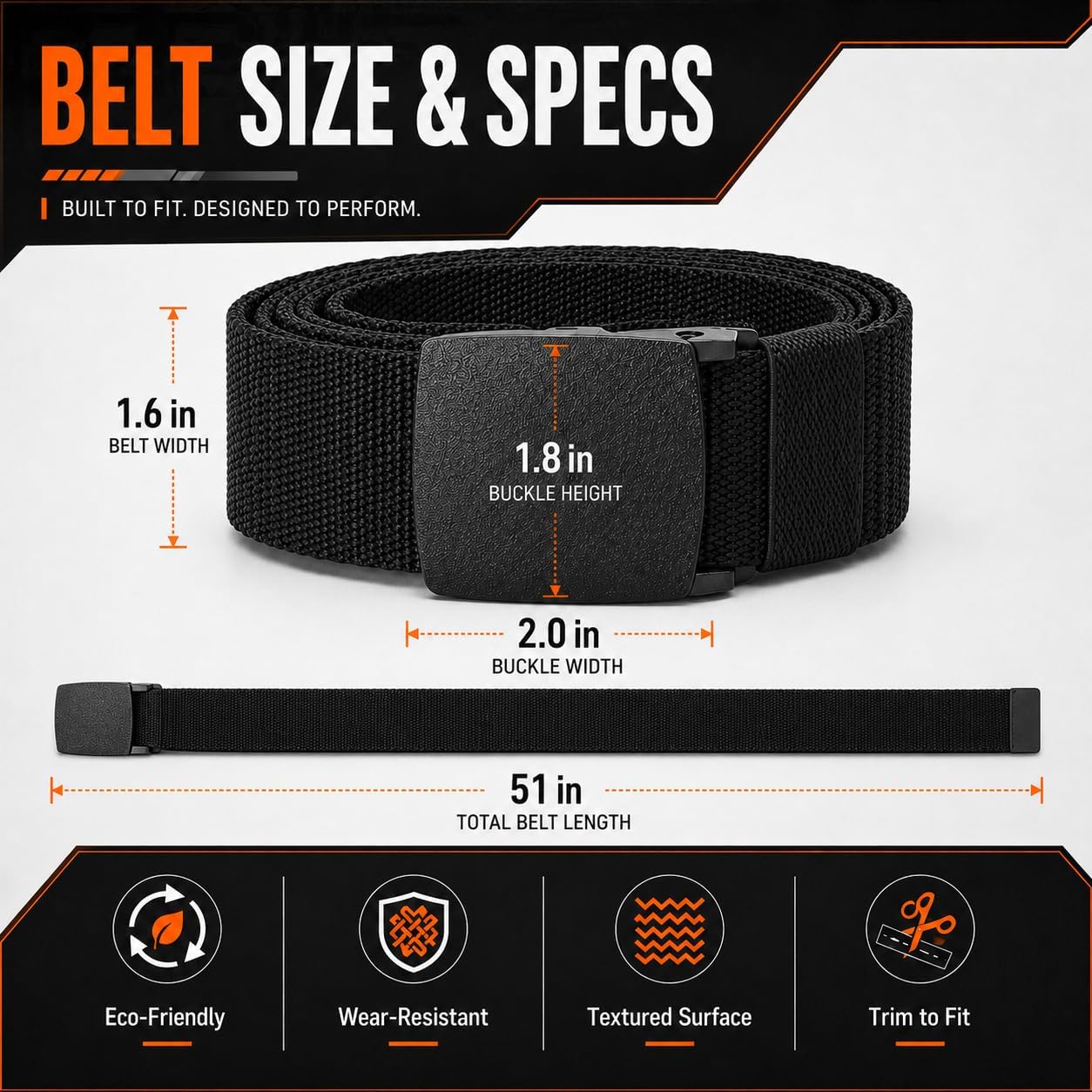 Men's Tactical Nylon Web Belts, No-Hole Adjustable Design, Metal-Free
