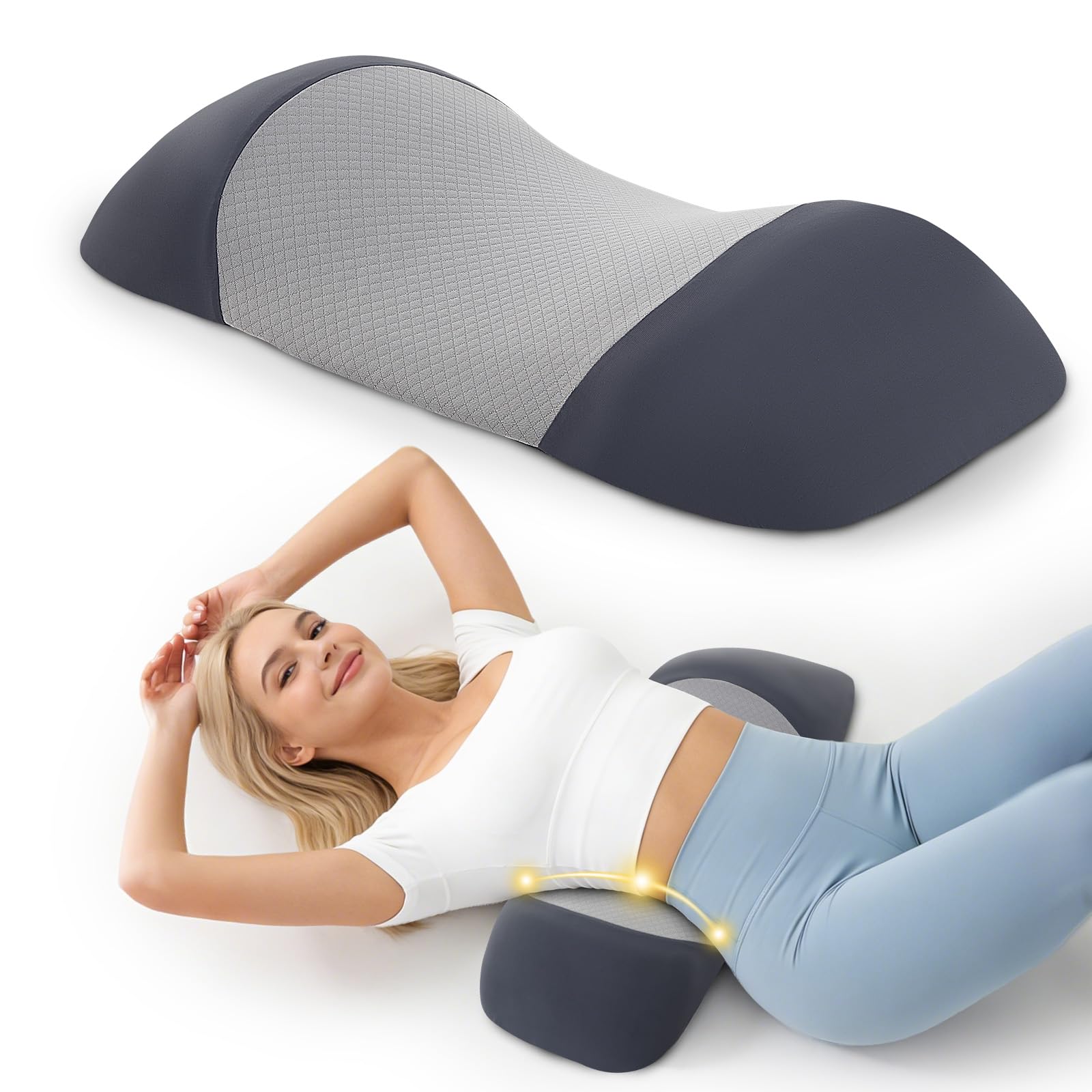BRO Lumbar Support Pillow for Bed, Memory Foam Back Support Pillow for Lower Back Pain Relief, Back Bolster Pillow for Side, Back & Stomach Sleepers, Lumbar Support Cushion for Office, Car, Sofa, Grey