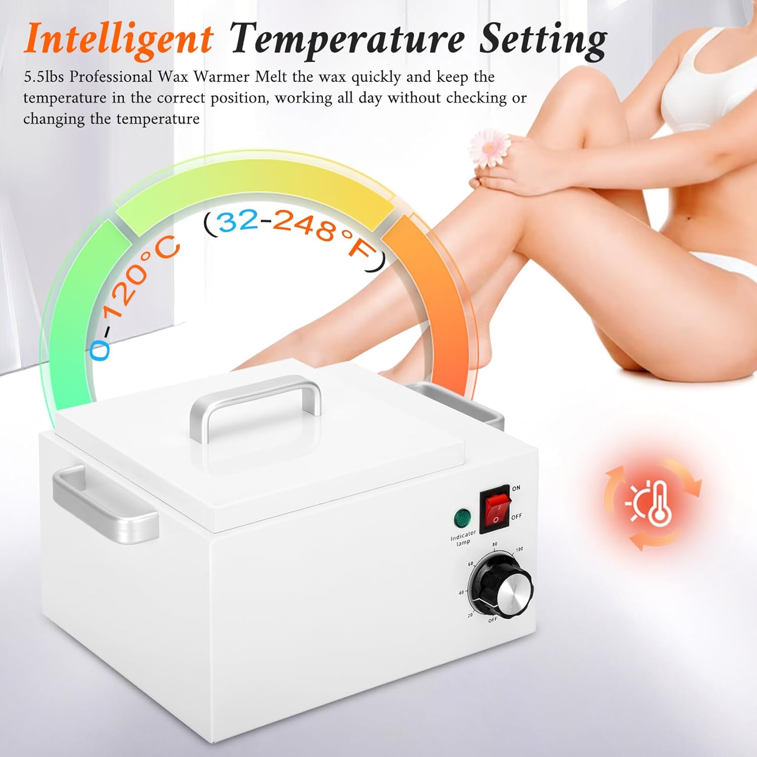 5.5 lbs Wax Pot Warmer Professional for Hair Removal,Large Wax Pot with 32-248℉(0-120℃) Temperature Adjustment Settings for Home,Beauty Salon,Spa,Barber Shop,Gift