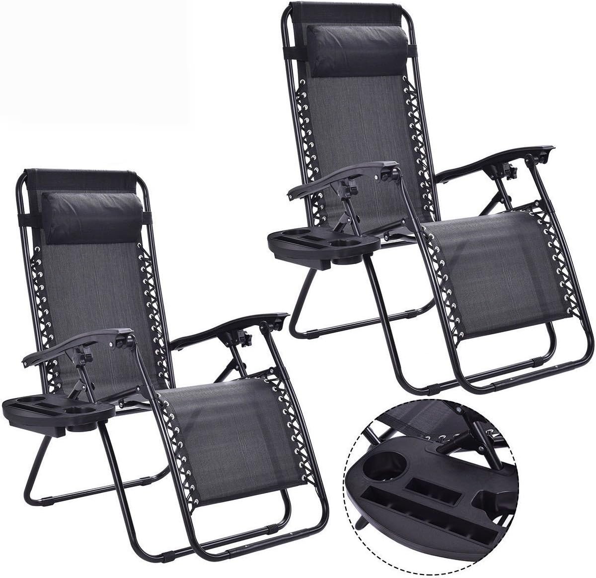 Foldable and Comfortable Black Gravity Chair For Outdoor Party Yard Garden and Outdoor Living