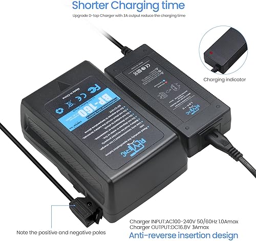 Miniatura 5 de REYTRIC Batería de montaje en V de 154 Wh(10400 mAh) con cargador de salida D-tap y cable D-Tap compatible con videocámara videocámara de difusión