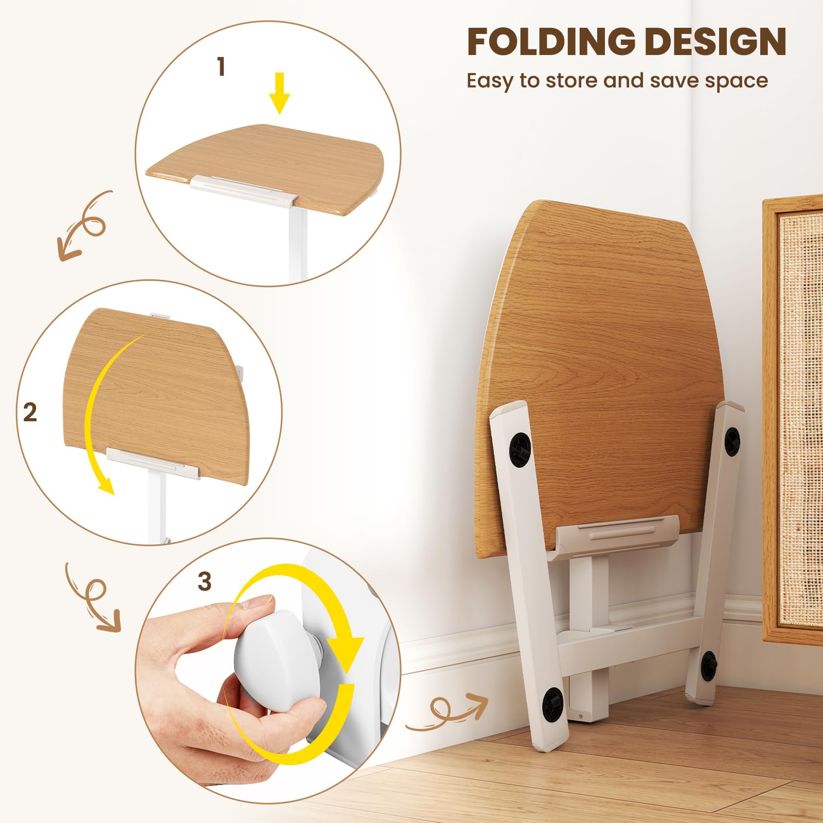 GIANTEX Tavolino regolabile in altezza da 74 a 109 cm, tavolo da letto con ruote nascoste, tavolo per laptop con piano inclinabile di 90°, scrivania pieghevole