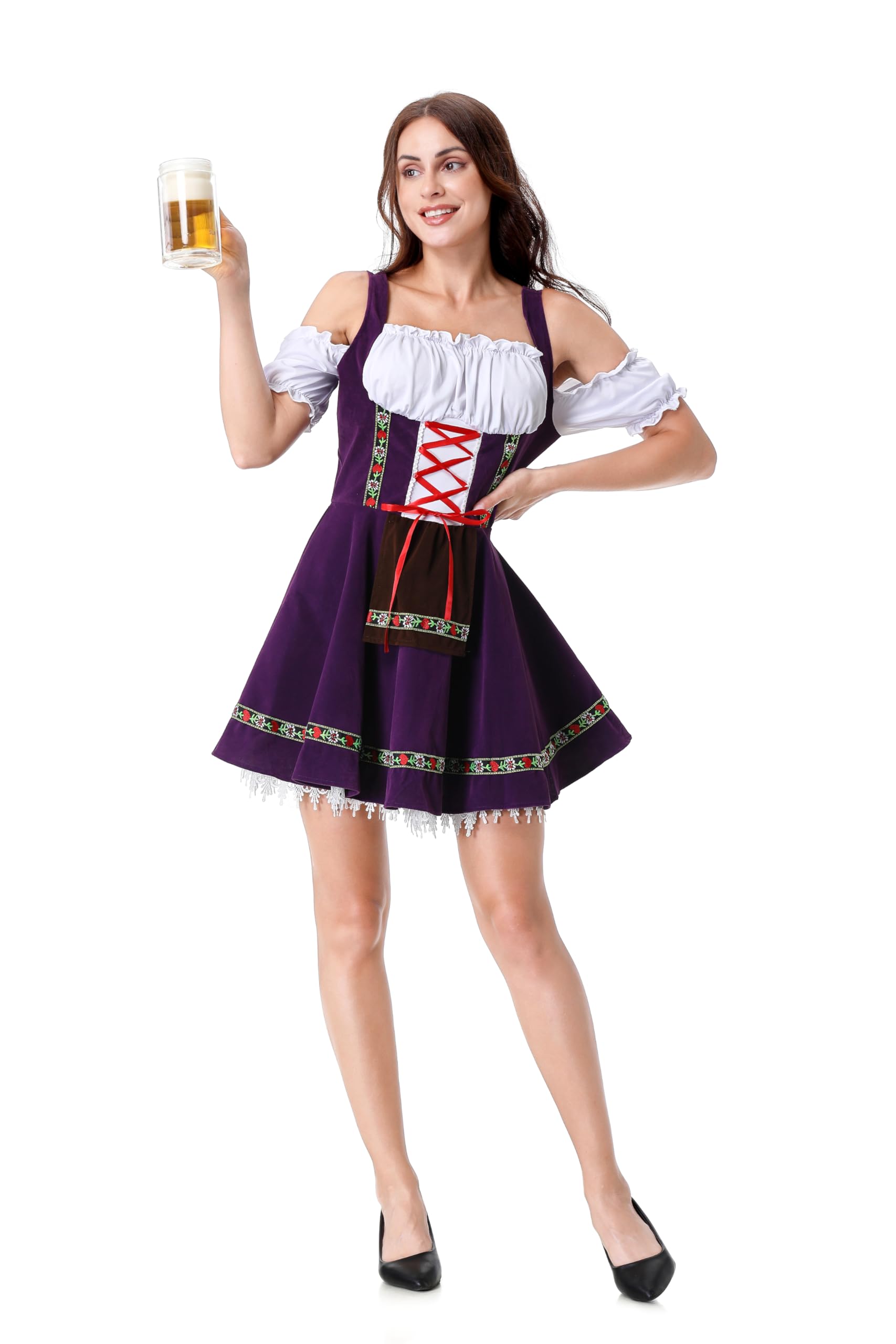 HAPNBCELE Oktoberfest Costume for Womens German Dirndl Dress One-Shoulder Traditional Bavarian Carnival Halloween Outfits (Purple - Image 2