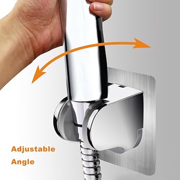 HO2ME Wall Mount Shower Bracket, No Drilling, 2-Pack, Chrome | Self-Adhesive, Wide-Angle Swivel, Fits Any Shower Space, for Handheld Shower Head, Waterproof, Just Peel-and-Stick